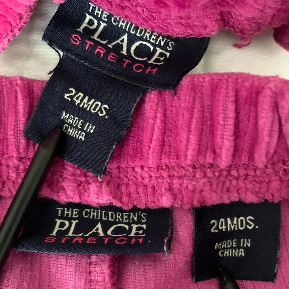 Vintage Children's Place Velour Set Girls 24M Pink Top Pants Ribbed Ruffle Y2K